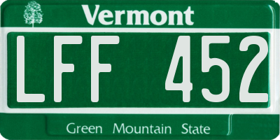 VT license plate LFF452