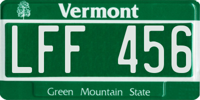 VT license plate LFF456