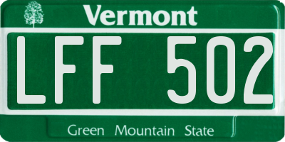 VT license plate LFF502