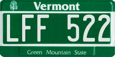 VT license plate LFF522