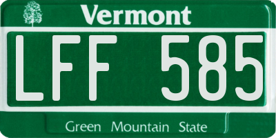 VT license plate LFF585