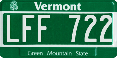 VT license plate LFF722