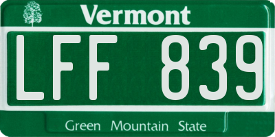 VT license plate LFF839