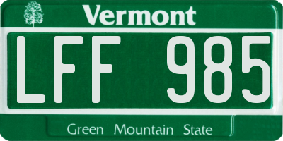 VT license plate LFF985