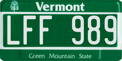 VT license plate LFF989