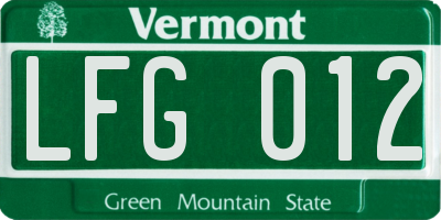 VT license plate LFG012