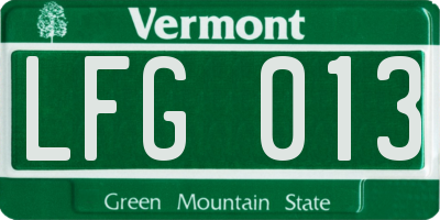 VT license plate LFG013