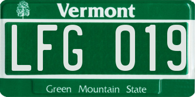 VT license plate LFG019