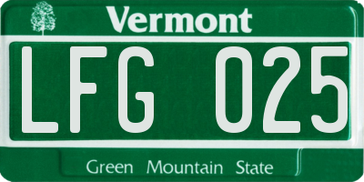 VT license plate LFG025