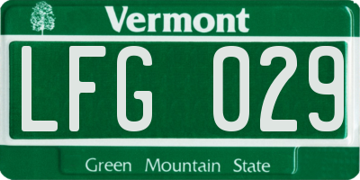VT license plate LFG029