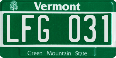 VT license plate LFG031