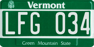 VT license plate LFG034