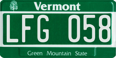 VT license plate LFG058