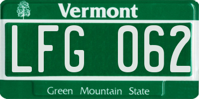 VT license plate LFG062
