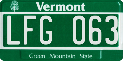 VT license plate LFG063