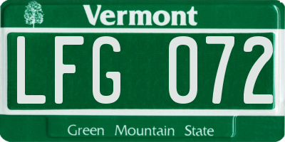 VT license plate LFG072