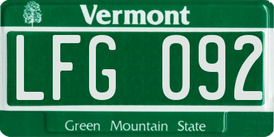 VT license plate LFG092