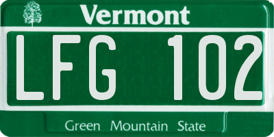 VT license plate LFG102