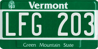 VT license plate LFG203