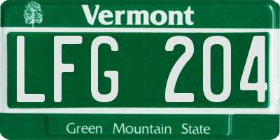 VT license plate LFG204