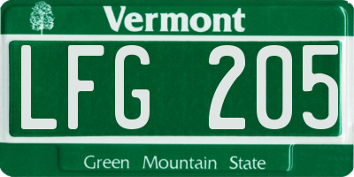 VT license plate LFG205