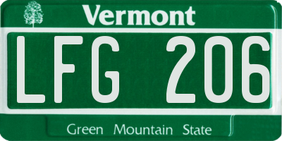 VT license plate LFG206