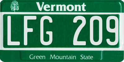 VT license plate LFG209