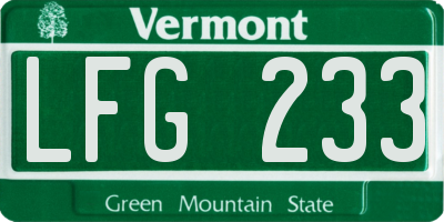 VT license plate LFG233