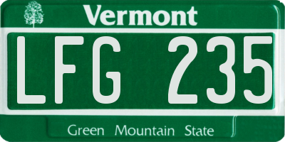 VT license plate LFG235