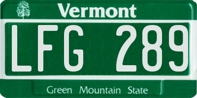 VT license plate LFG289