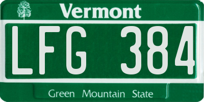 VT license plate LFG384