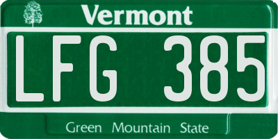 VT license plate LFG385