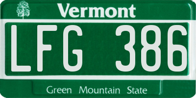 VT license plate LFG386