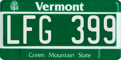 VT license plate LFG399