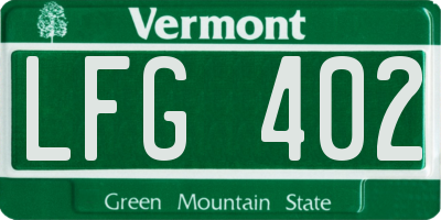 VT license plate LFG402