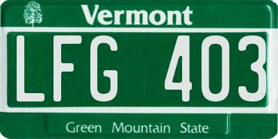 VT license plate LFG403