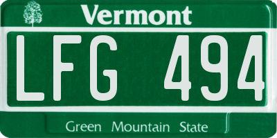 VT license plate LFG494