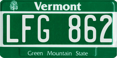 VT license plate LFG862