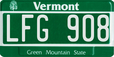 VT license plate LFG908