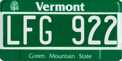 VT license plate LFG922