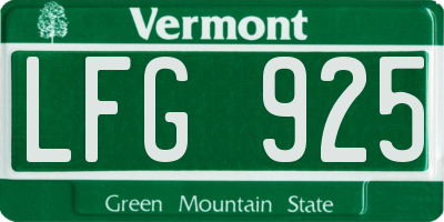 VT license plate LFG925