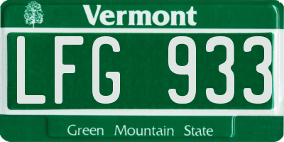 VT license plate LFG933