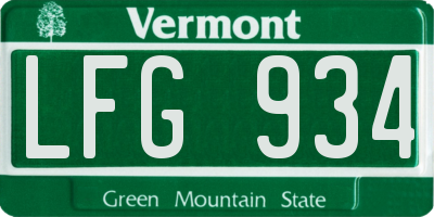 VT license plate LFG934