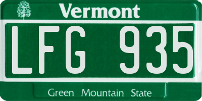 VT license plate LFG935