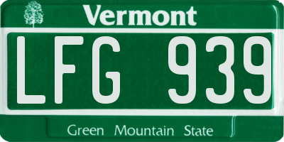 VT license plate LFG939