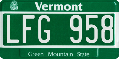 VT license plate LFG958