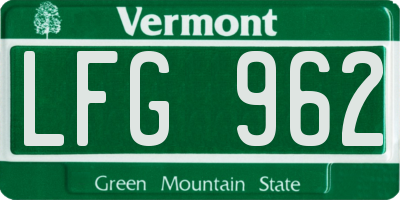 VT license plate LFG962