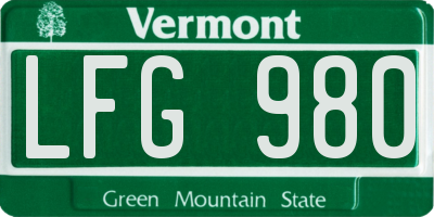 VT license plate LFG980