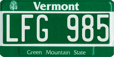 VT license plate LFG985
