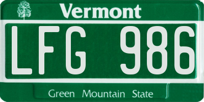 VT license plate LFG986